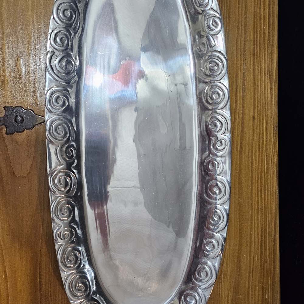 Silver Oval Decorative Tray with Rose Design